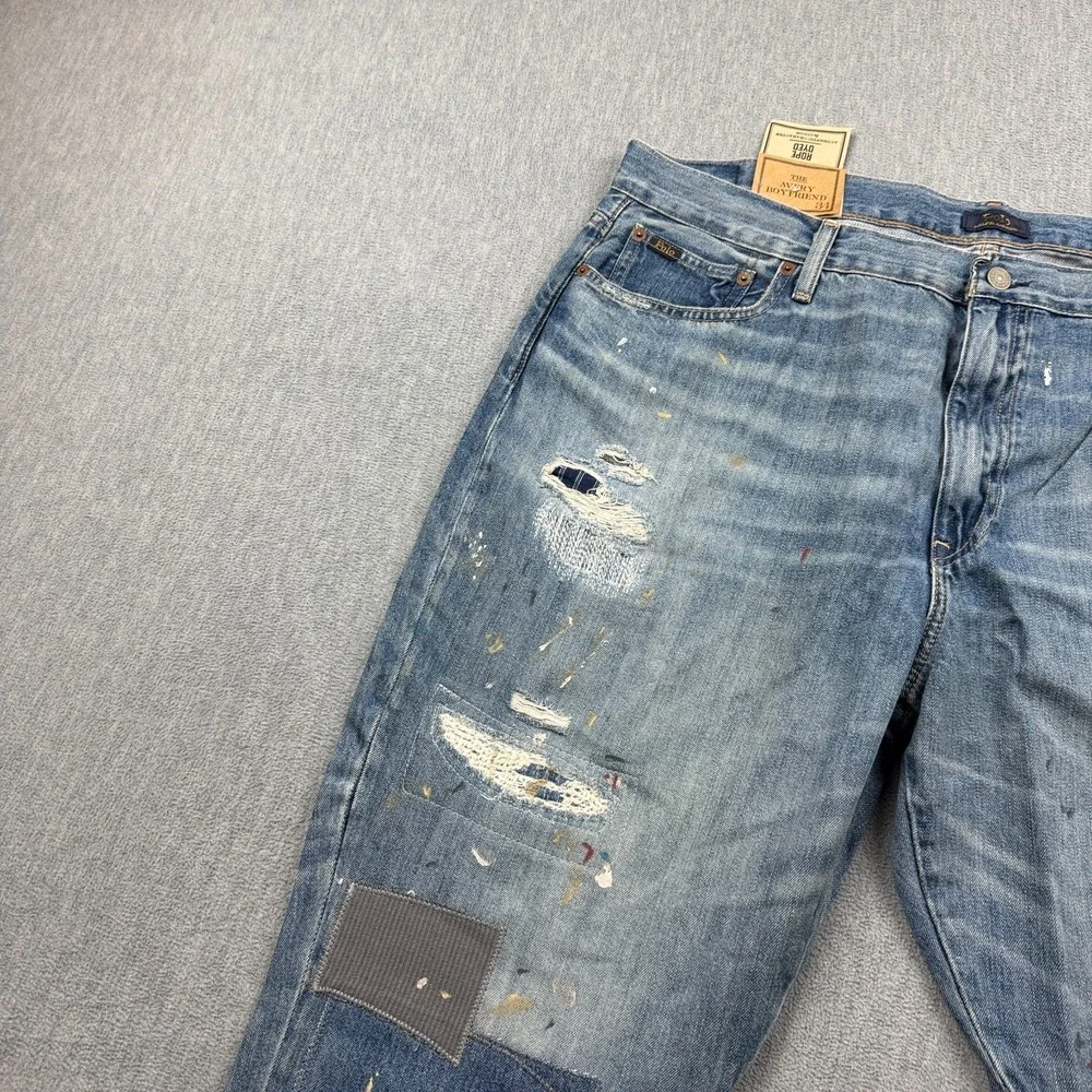 Polo Ralph Lauren Jeans Mens 40X28 Blue The Avery Boyfriend Patched Distressed
